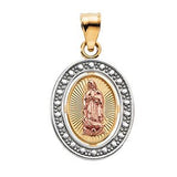 14K Yellow/Rose 15.5x13 mm Oval Our Lady of Guadalupe Pendant with Rhodium Plating - Siddiqui Jewelers