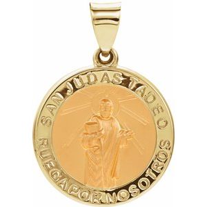 14K Yellow 18 mm Hollow Round Spanish St. Jude Medal - Siddiqui Jewelers