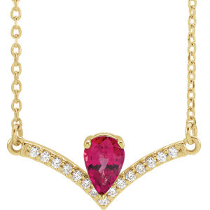 14K Yellow Chatham® Lab-Created Ruby & .08 CTW Diamond 16" Necklace - Siddiqui Jewelers