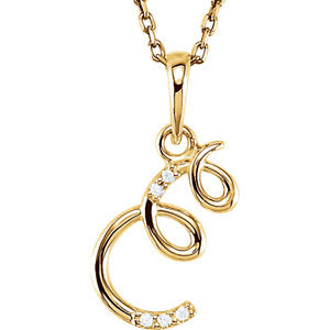 14K Yellow .03 CTW Diamond Initial E 18" Necklace - Siddiqui Jewelers