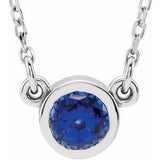 14K White 4 mm Round Lab-Grown Blue Sapphire Solitaire 16" Necklace-Siddiqui Jewelers