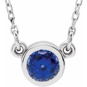 14K White 4 mm Round Lab-Grown Blue Sapphire Solitaire 16" Necklace-Siddiqui Jewelers