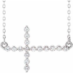 14K White 1/3 CTW Diamond Sideways Cross 16-18" Necklace - Siddiqui Jewelers