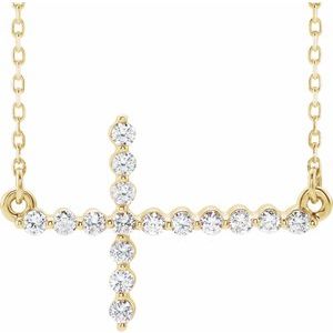14K Yellow 1/3 CTW Diamond Sideways Cross 16-18" Necklace - Siddiqui Jewelers
