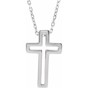 14K White Open Cross 16-18" Necklace - Siddiqui Jewelers