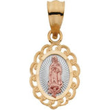 14K Yellow/Rose 11x9 mm Oval Our Lady of Guadalupe Pendant with Rhodium Plating - Siddiqui Jewelers