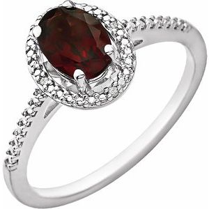 Sterling Silver Mozambique Garnet & .01 CTW Diamond Ring - Siddiqui Jewelers