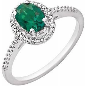 Sterling Silver Lab Created Emerald & .01 CTW Diamond Ring - Siddiqui Jewelers