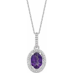 Sterling Silver Amethyst & .01 CTW Diamond 18" Necklace - Siddiqui Jewelers