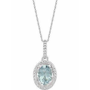 Sterling Silver Aquamarine & .01 CTW Diamond 18" Necklace - Siddiqui Jewelers