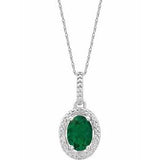 Sterling Silver Lab-Grown Emerald &.01 CTW Diamond 18" Necklace - Siddiqui Jewelers