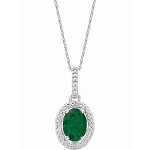 Sterling Silver Lab-Grown Emerald &.01 CTW Diamond 18" Necklace - Siddiqui Jewelers