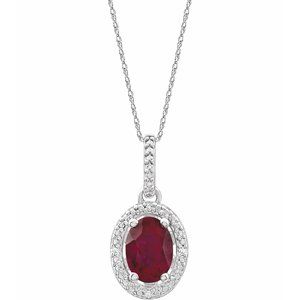 Sterling Silver Lab-Grown Ruby & .01 CTW Diamond 18" Necklace - Siddiqui Jewelers