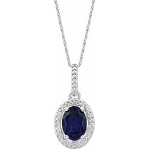 Sterling Silver Lab-Grown Blue Sapphire & .01 CTW Diamond 18" Necklace - Siddiqui Jewelers