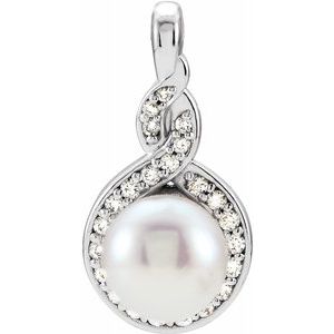 14K White Akoya Cultured Pearl & 1/10 CTW Diamond Pendant - Siddiqui Jewelers