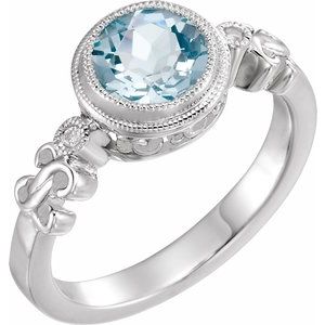 14K White Aquamarine & .02 CTW Diamond Ring - Siddiqui Jewelers