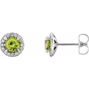 14K White Round Peridot & 1/8 CTW Diamond Earrings - Siddiqui Jewelers