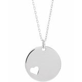 14K White Pierced Heart Engravable Disc 16-18" Necklace - Siddiqui Jewelers