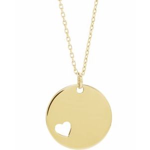 14K Yellow Pierced Heart Engravable Disc 16-18" Necklace - Siddiqui Jewelers