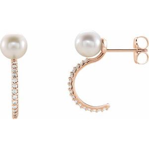 14K Rose Freshwater Cultured Pearl & 1/6 CTW Diamond Hoop Earrings - Siddiqui Jewelers