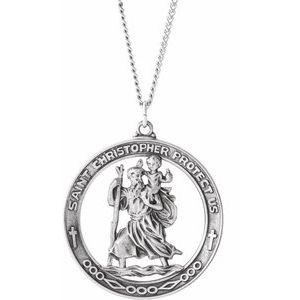 Sterling Silver 38.7 mm St. Christopher Medal Necklace - Siddiqui Jewelers