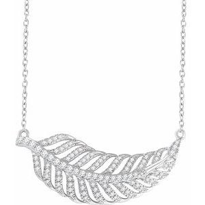 14K White 3/8 CTW Diamond Leaf 16-18" Necklace - Siddiqui Jewelers