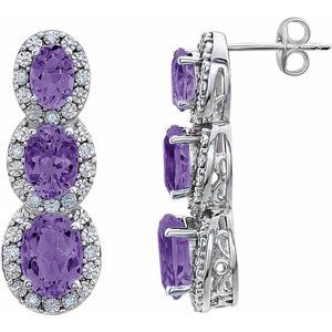 14K White Amethyst & .07 CTW Diamond 3-Stone Earrings - Siddiqui Jewelers