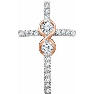 14K White/Rose 1/2 CTW Diamond Cross Pendant - Siddiqui Jewelers