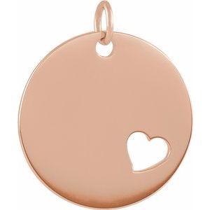 14K Rose Pierced Heart Engravable Disc Pendant - Siddiqui Jewelers