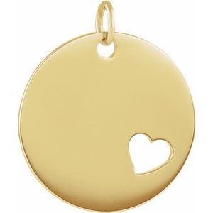 14K Yellow Pierced Heart Engravable Disc Pendant - Siddiqui Jewelers
