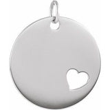 14K White Pierced Heart Engravable Disc Pendant - Siddiqui Jewelers