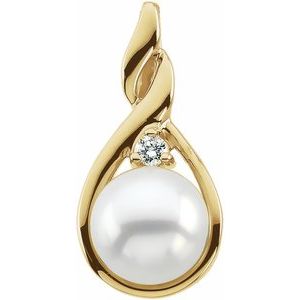 14K Yellow Akoya Cultured Pearl & Diamond Freeform Pendant - Siddiqui Jewelers