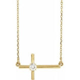 14K Yellow 1/10 CTW Diamond Sideways Cross 16-18" Necklace - Siddiqui Jewelers