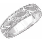 14K White 6 mm Carved Band with Milgrain Size 7 - Siddiqui Jewelers
