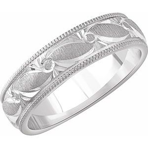 14K White 6 mm Carved Band with Milgrain Size 7 - Siddiqui Jewelers