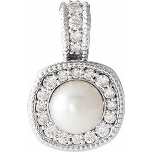 14K White Freshwater Cultured Pearl & 1/4 CTW Diamond Pendant - Siddiqui Jewelers