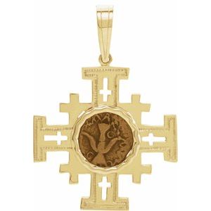 14K Yellow 31.25x31.75 mm Jerusalem Cross Pendant with Widow's Mite Coin - Siddiqui Jewelers
