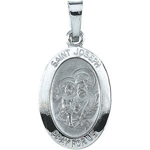 14K White 15x11 mm St. Joseph Oval Medal - Siddiqui Jewelers