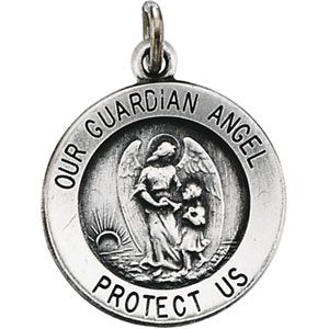 14K White 15 mm Guardian Angel Medal - Siddiqui Jewelers