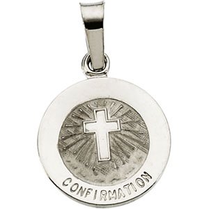 14K White 12 mm Confirmation Medal with Cross - Siddiqui Jewelers