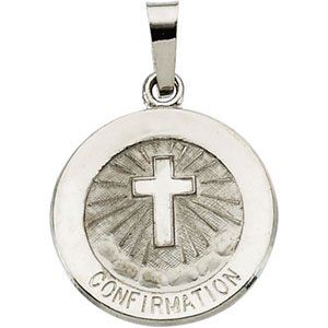 14K White 15 mm Confirmation Medal with Cross - Siddiqui Jewelers