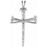 14K White 34x24 mm Nail Design Cross Pendant-Siddiqui Jewelers