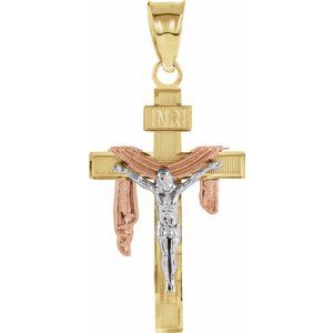 14K Tri-Color 23.5x15 mm Crucifix Pendant - Siddiqui Jewelers