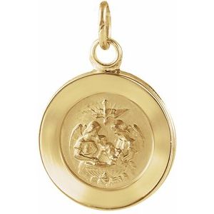 14K Yellow 12 mm Round Baptismal Pendant Medal - Siddiqui Jewelers