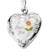 Sterling Silver 27.5x19.25 mm Enameled Roses "I Love You" Heart Locket - Siddiqui Jewelers