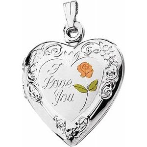 Sterling Silver 27.5x19.25 mm Enameled Roses "I Love You" Heart Locket - Siddiqui Jewelers