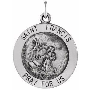 Sterling Silver 18.25 mm Round St. Francis of Assisi Medal Necklace - Siddiqui Jewelers