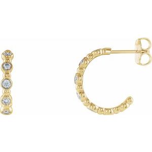 14K Yellow 3/8 CTW Diamond Beaded Hoop Earrings - Siddiqui Jewelers