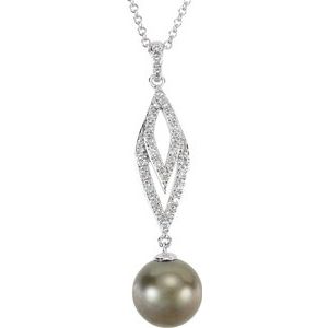 14K White Tahitian Cultured Pearl & 1/5 CTW Diamond 18" Necklace - Siddiqui Jewelers