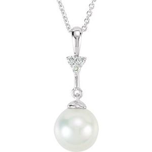 14K White Freshwater Cultured Pearl & .04 CTW Diamond 18" Necklace - Siddiqui Jewelers